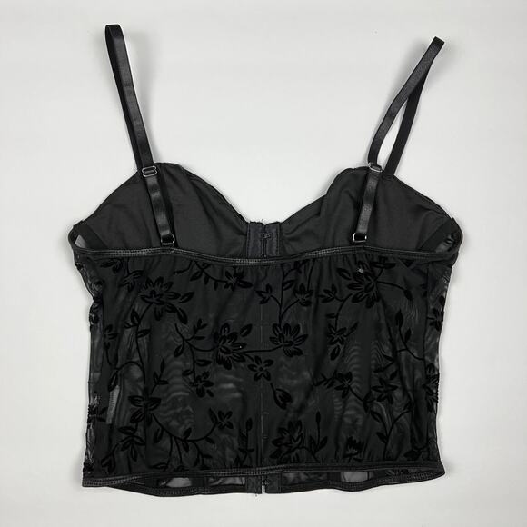 Corset Top Black Velvet Burnout Floral Sheer Bustier Whimsigoth Dark Coquette - Picture 3 of 5